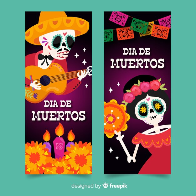 Plantilla de banners de día de muertos dibujados a mano