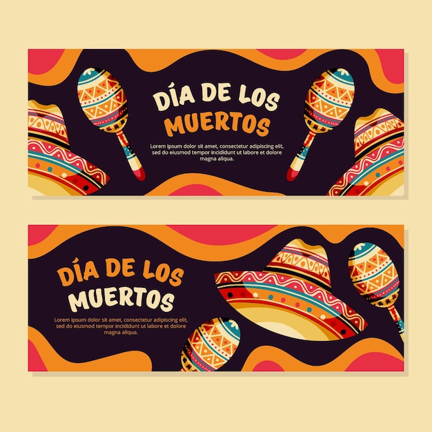 Vector gratuito plantilla de banners de dia de muertos dibujados a mano