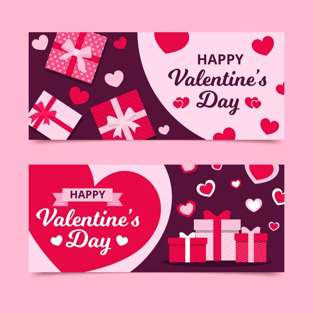 Plantilla de banners de día de San Valentín de diseño plano