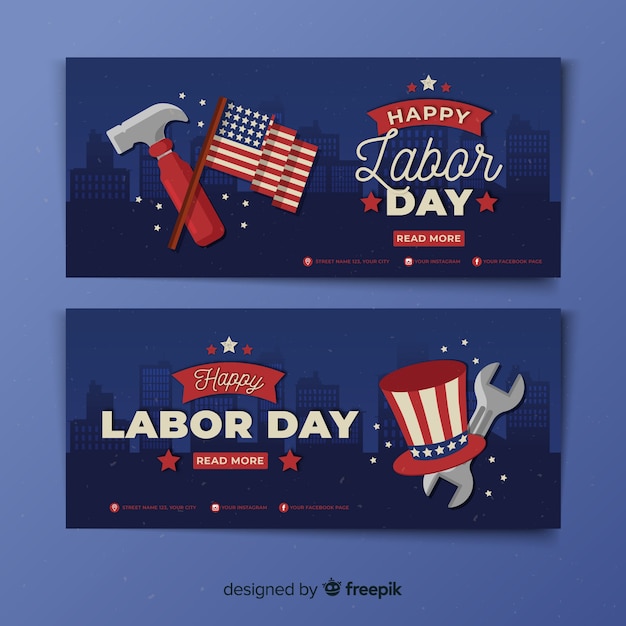 Vector gratuito plantilla de banners del día del trabajador en diseño plano