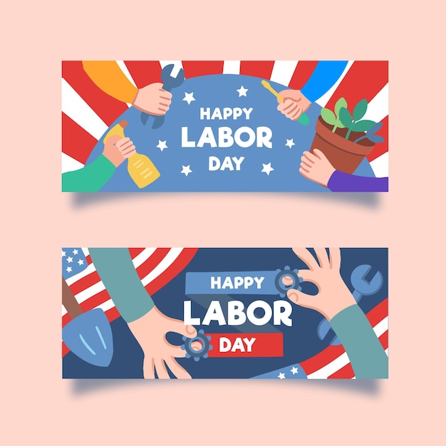 Vector gratuito plantilla de banners del día del trabajo dibujado a mano