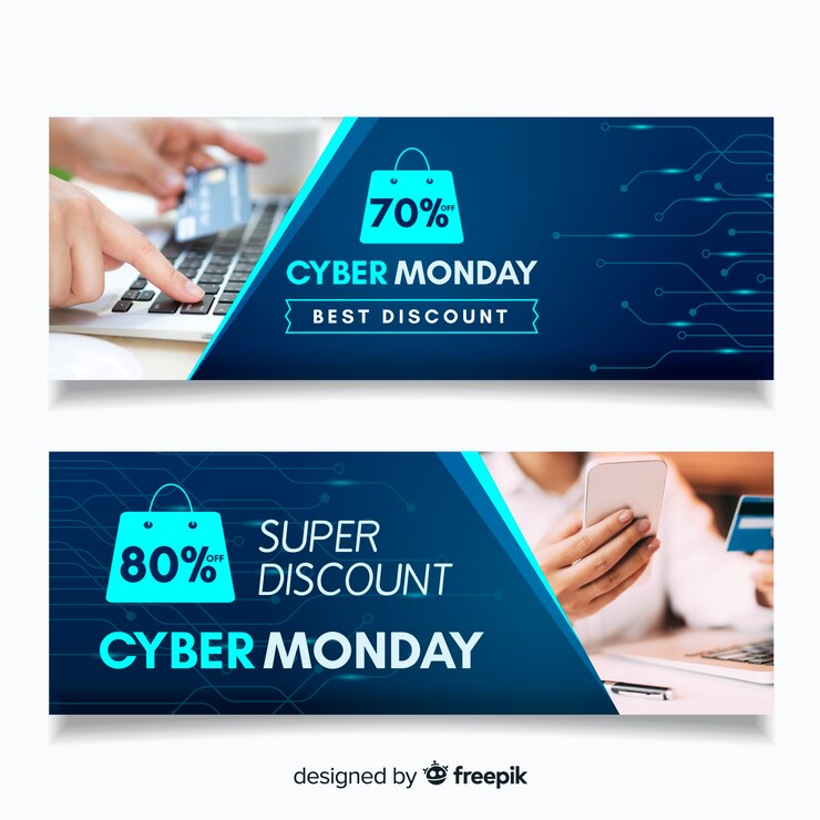 Vector gratuito plantilla de banners de diseño plano ciber lunes