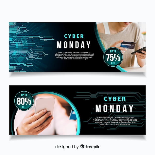 Vector gratuito plantilla de banners de diseño plano ciber lunes