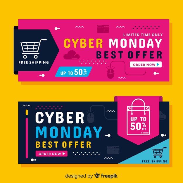 Plantilla de banners de diseño plano ciber lunes