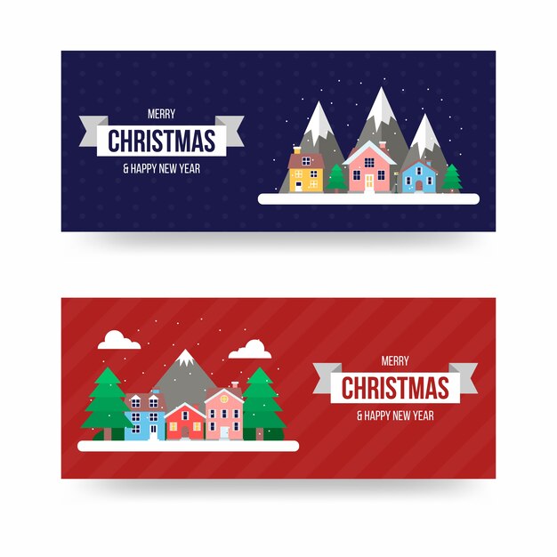 Plantilla de banners de diseño plano ciudad de Navidad