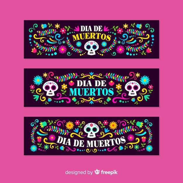 Plantilla de banners de diseño plano día de muertos