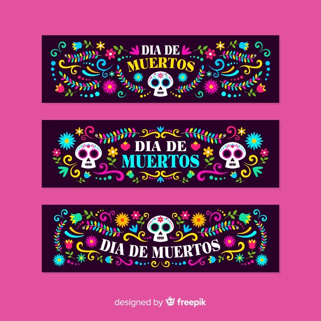 Plantilla de banners de diseño plano día de muertos