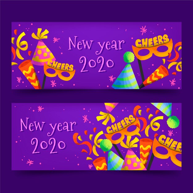 Plantilla de banners de fiesta acuarela año nuevo 2020