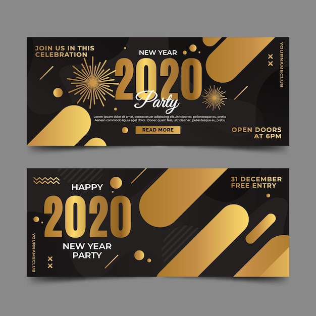 Plantilla de banners de fiesta de año nuevo 2021 en diseño plano