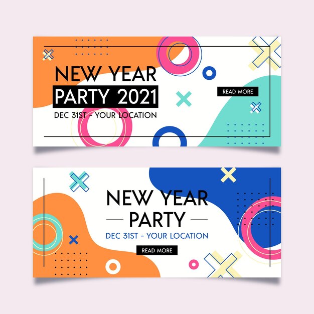 Plantilla de banners de fiesta de año nuevo 2021 en diseño plano