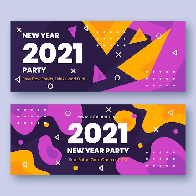 Plantilla de banners de fiesta de año nuevo 2021 en diseño plano