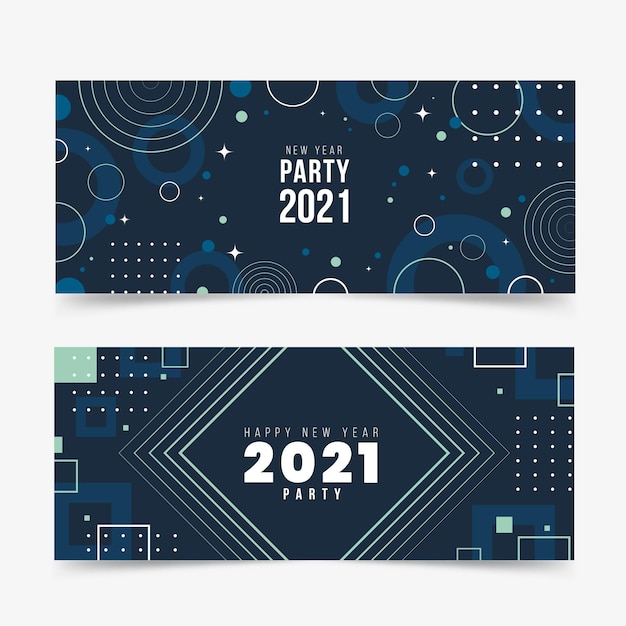 Plantilla de banners de fiesta de año nuevo 2021 en diseño plano