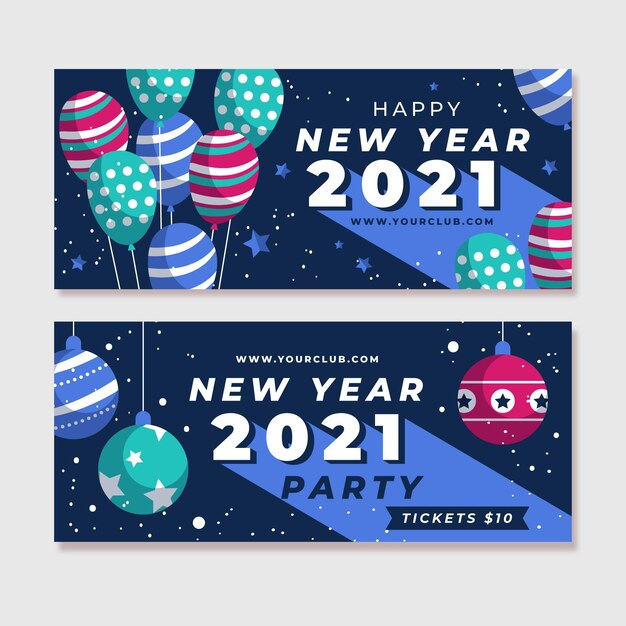 Plantilla de banners de fiesta de diseño plano 2021
