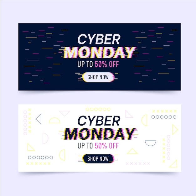 Plantilla de banners de glitch cyber monday
