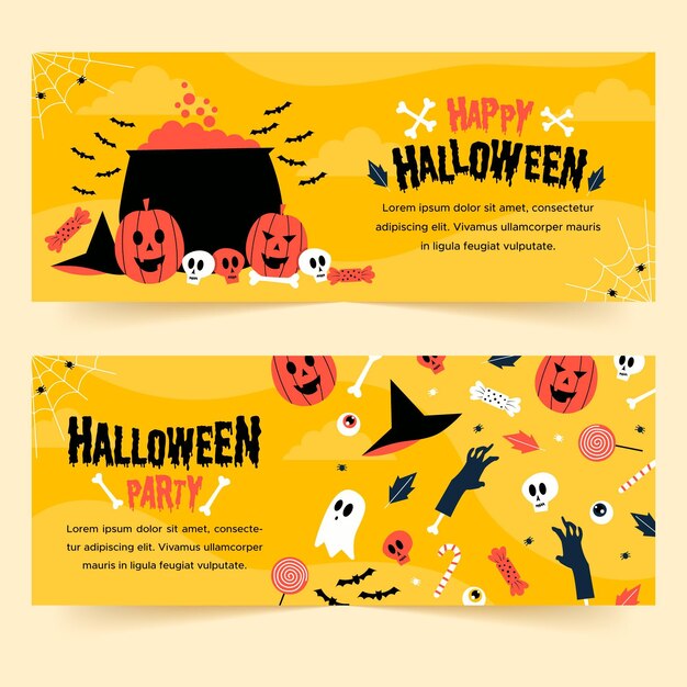 Plantilla de banners de halloween dibujados a mano