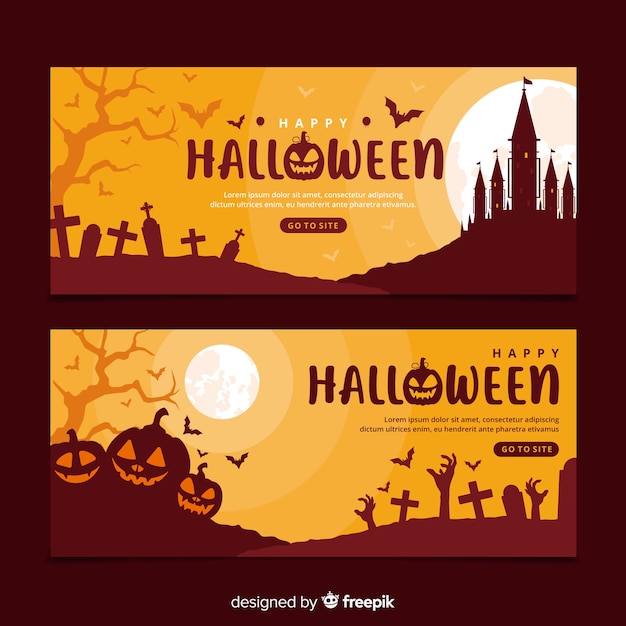 Plantilla de banners de halloween en diseño plano