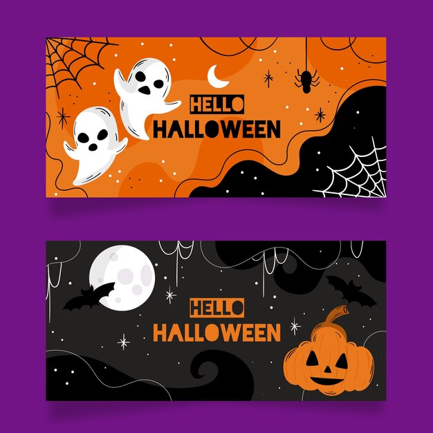 Plantilla de banners de halloween de diseño plano