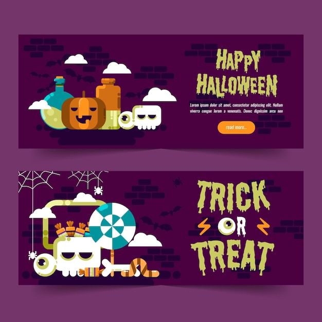 Vector gratuito plantilla de banners de halloween de diseño plano