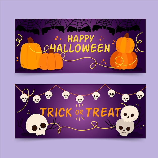 Plantilla de banners de halloween de diseño plano