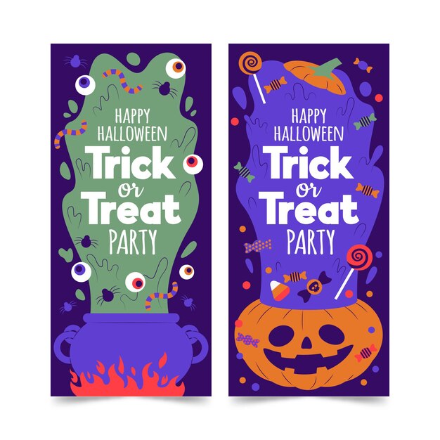 Plantilla de banners de halloween de diseño plano