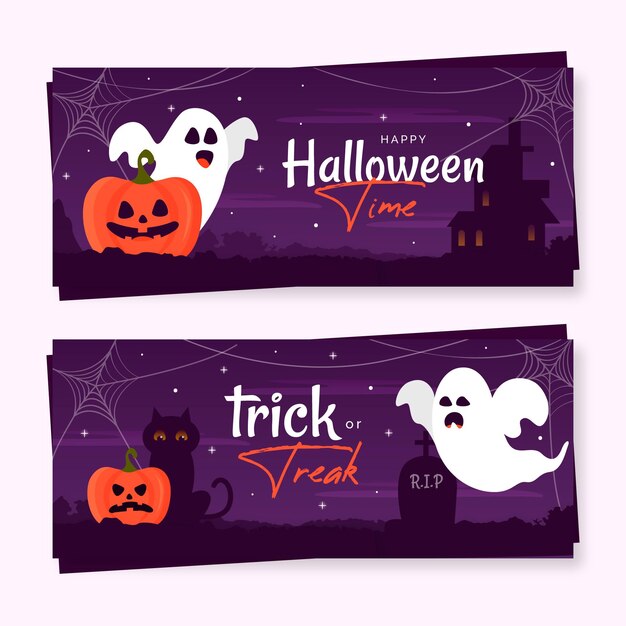 Plantilla de banners de halloween de diseño plano