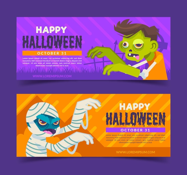 Plantilla de banners de halloween de diseño plano