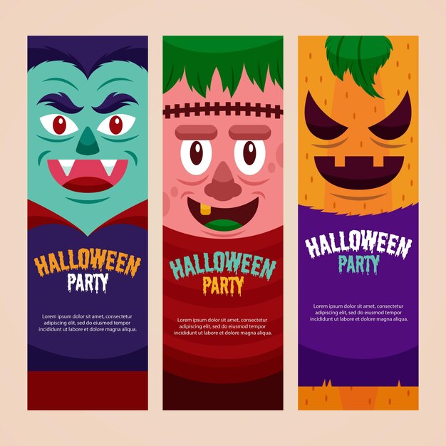 Plantilla de banners de halloween de diseño plano