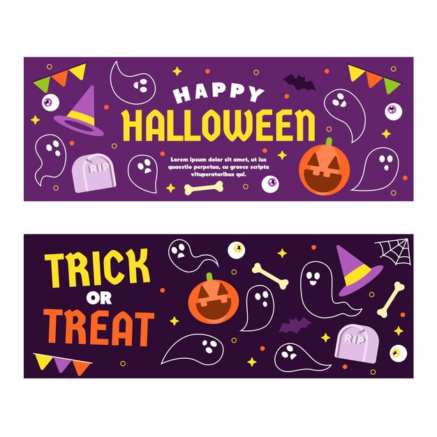 Plantilla de banners de halloween de diseño plano