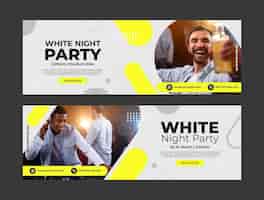 Vector gratuito plantilla de banners horizontales de fiesta blanca de diseño plano