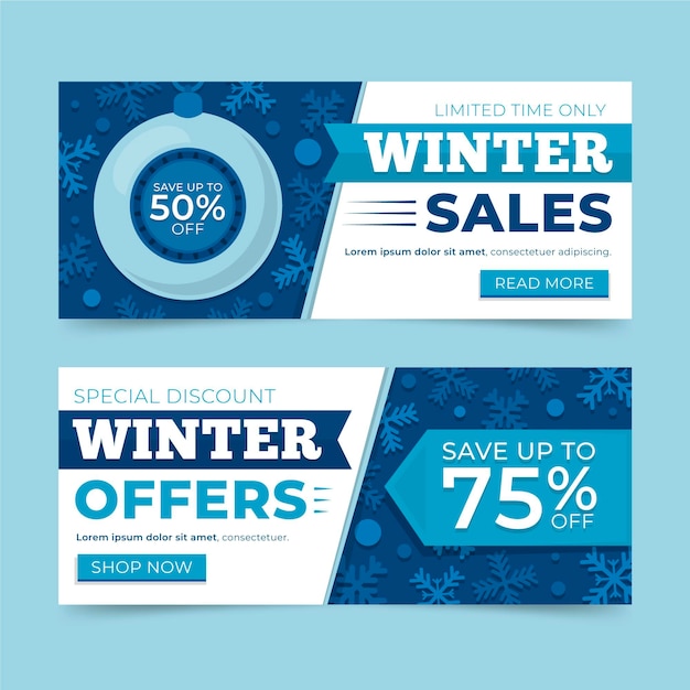 Plantilla de banners de invierno de diseño plano