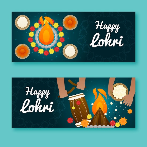 Plantilla de banners de lohri de diseño plano