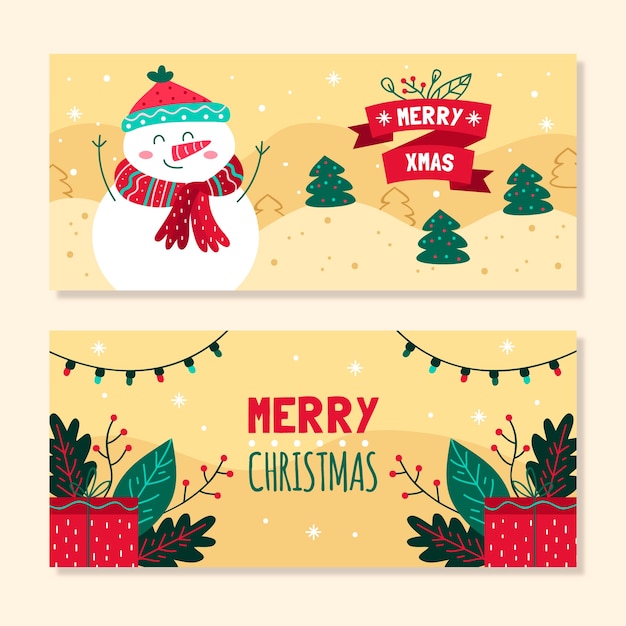 Plantilla de banners de navidad dibujados a mano