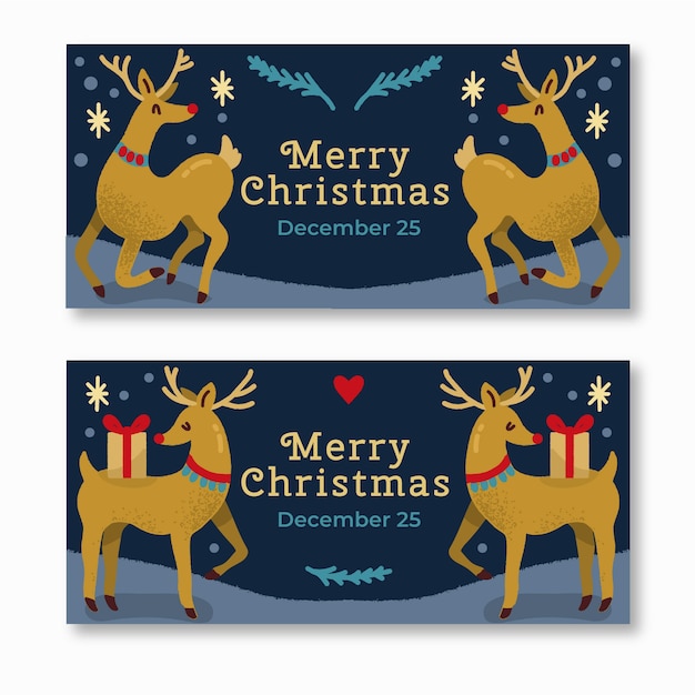 Vector gratuito plantilla de banners de navidad dibujados a mano