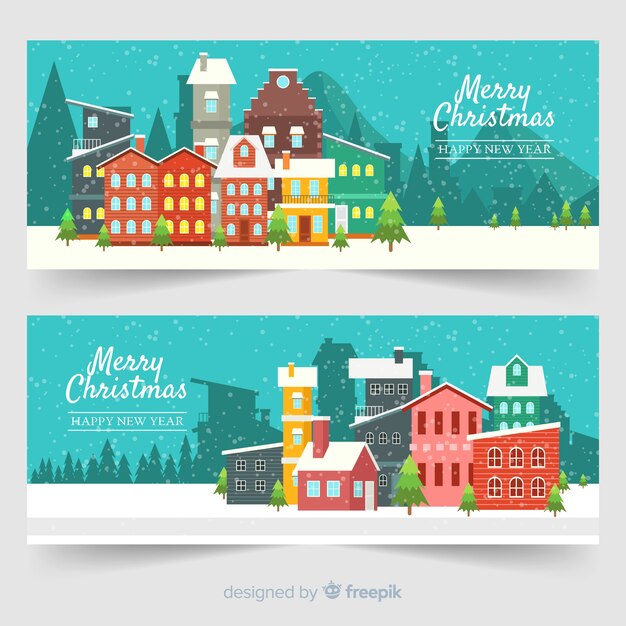 Plantilla de banners de navidad de diseño plano