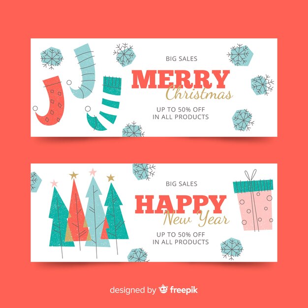 Plantilla de banners de navidad de diseño plano