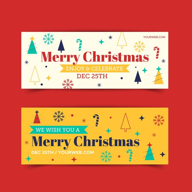 Plantilla de banners de navidad de diseño plano
