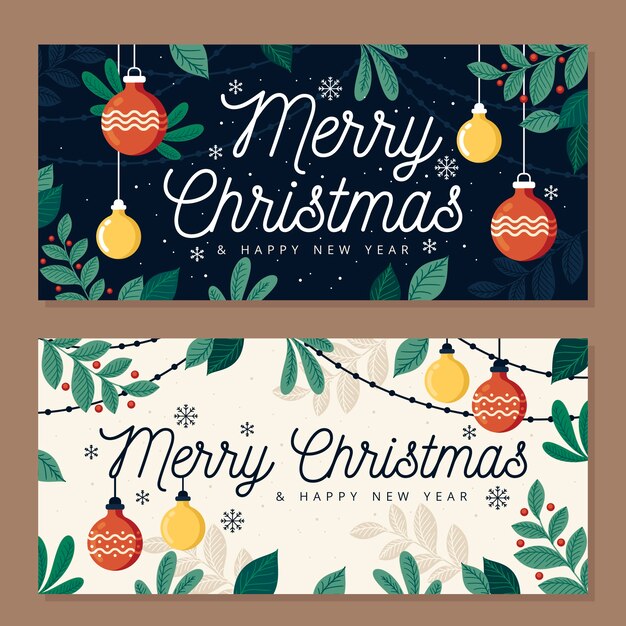 Plantilla de banners de navidad de diseño plano