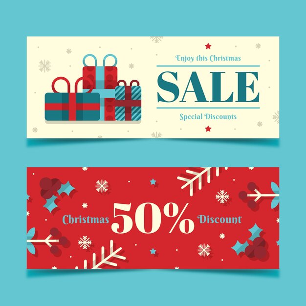 Plantilla de banners de navidad de diseño plano