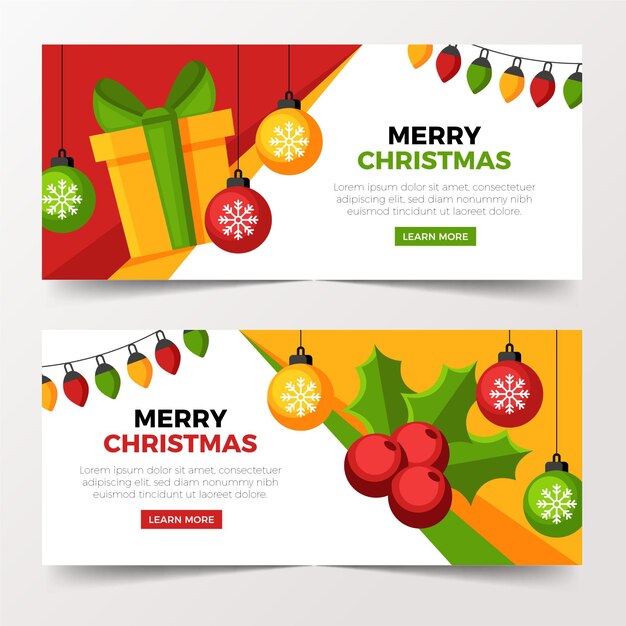 Plantilla de banners de navidad de diseño plano