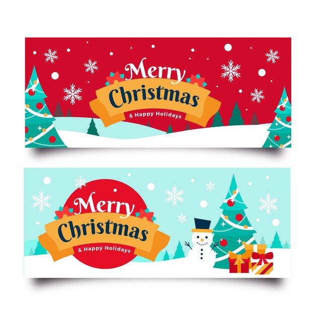 Plantilla de banners de navidad de diseño plano