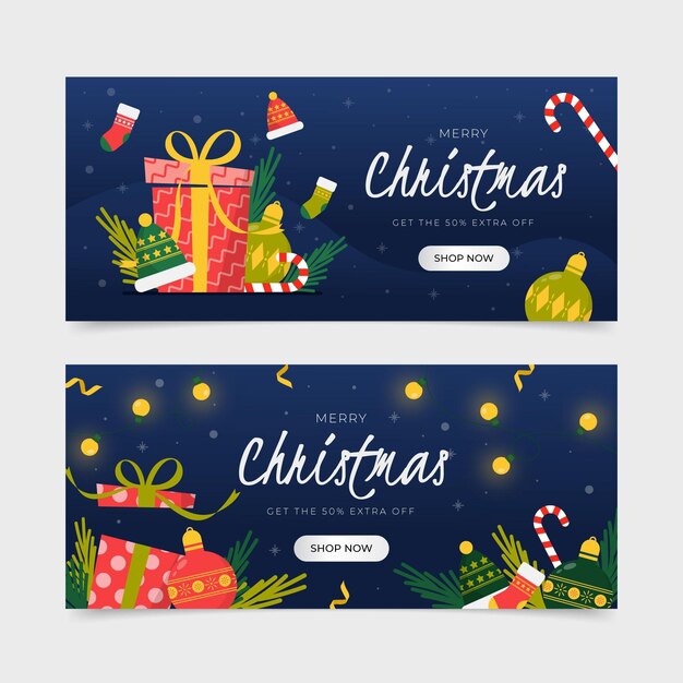 Plantilla de banners de navidad de diseño plano