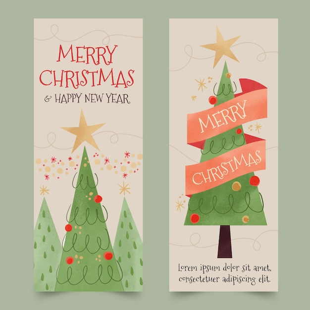 Plantilla de banners navideños en acuarela