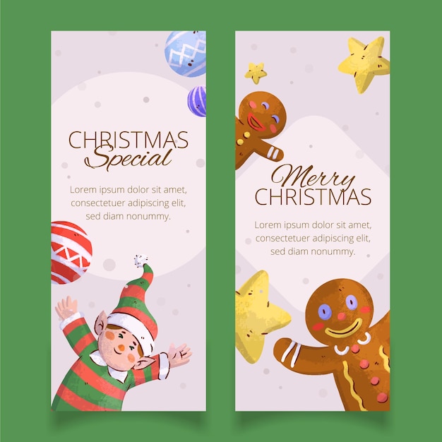 Plantilla de banners navideños en acuarela