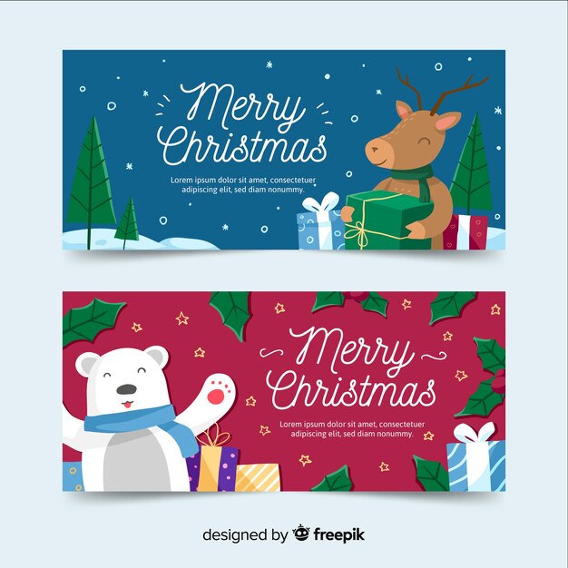 Plantilla de banners navideños dibujados a mano