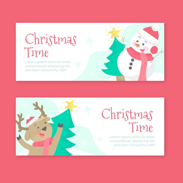 Plantilla de banners navideños dibujados a mano