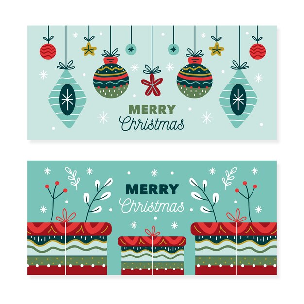 Plantilla de banners navideños dibujados a mano