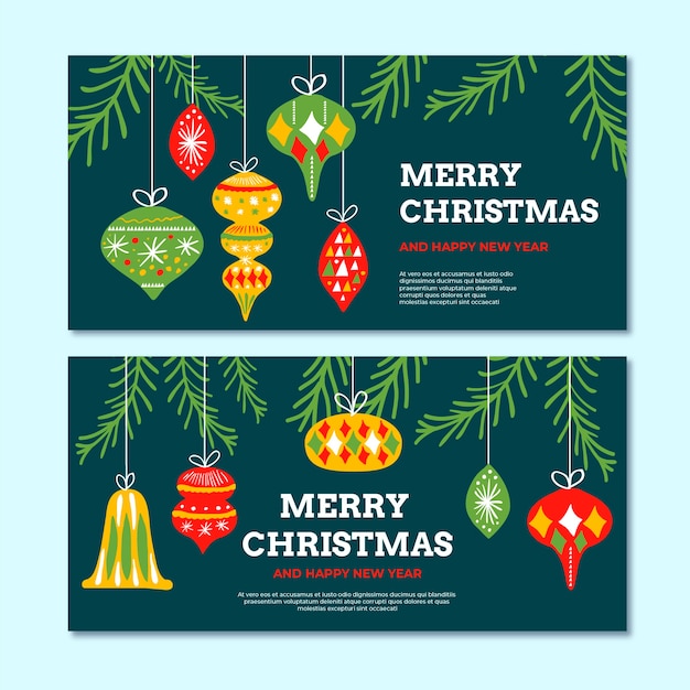 Plantilla de banners navideños dibujados a mano