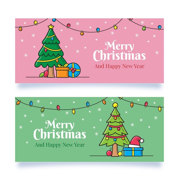Plantilla de banners navideños dibujados a mano