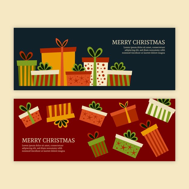 Plantilla de banners navideños de diseño plano