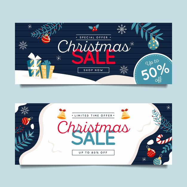 Plantilla de banners navideños de diseño plano
